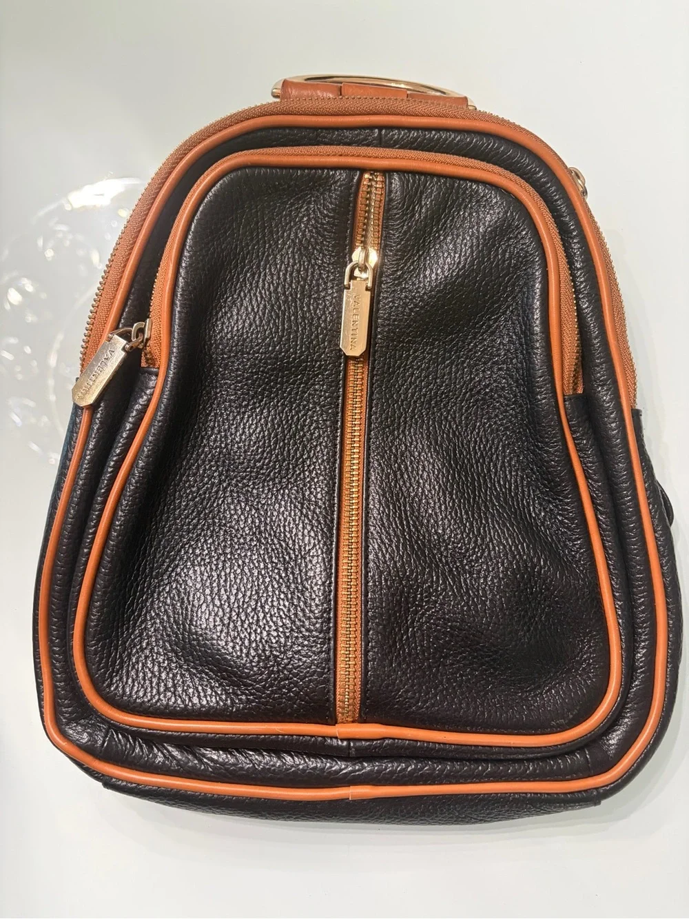 Valentina Black and Tan Two-Tone Leather Backpack